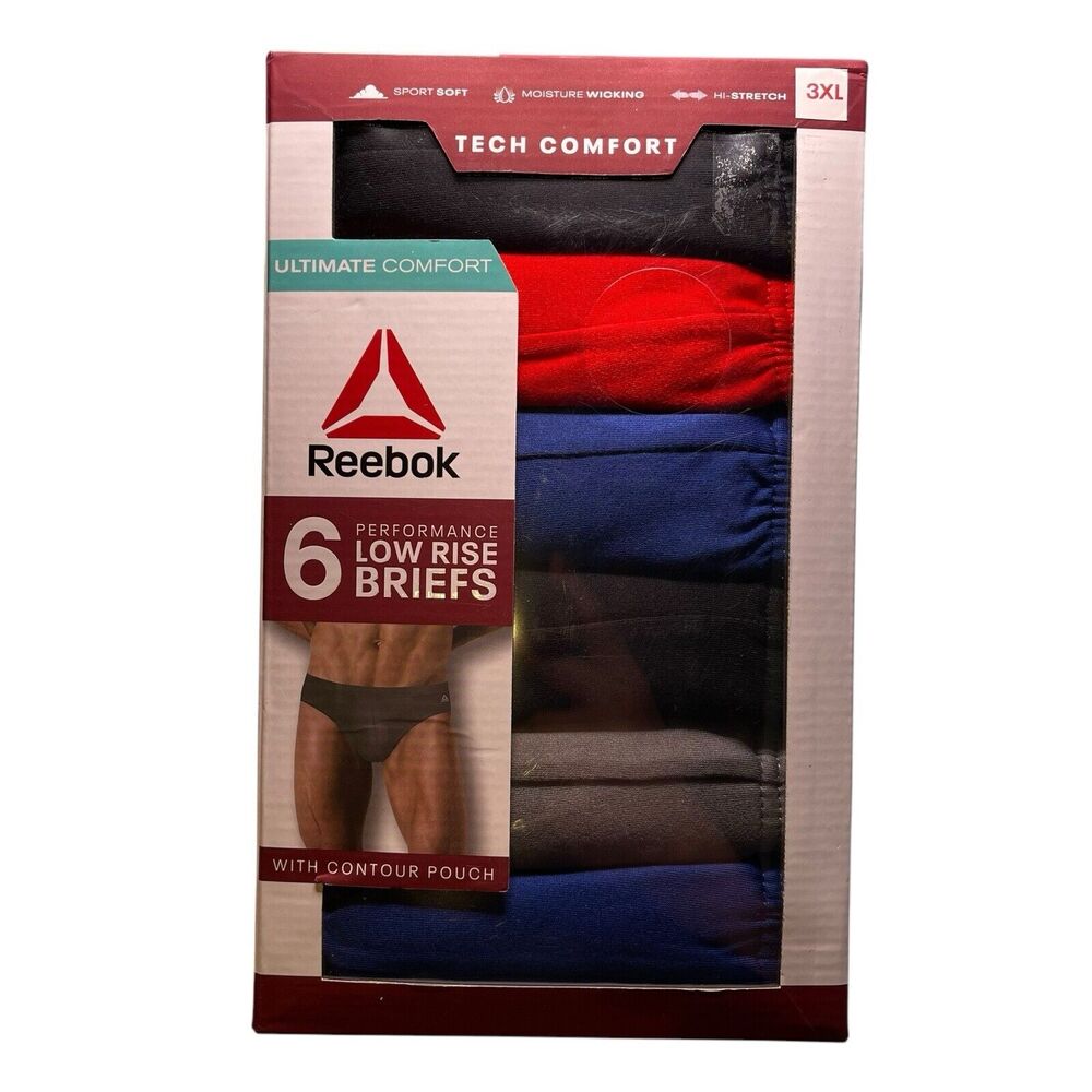 Reebok‎ Mens Low Rise Performance Briefs 6 PACK (Size 3XL) With Contour Pouch